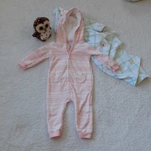 Carter's Girls Pink and White Long Sleeved One Piece Pajamas With Hood Size 12M